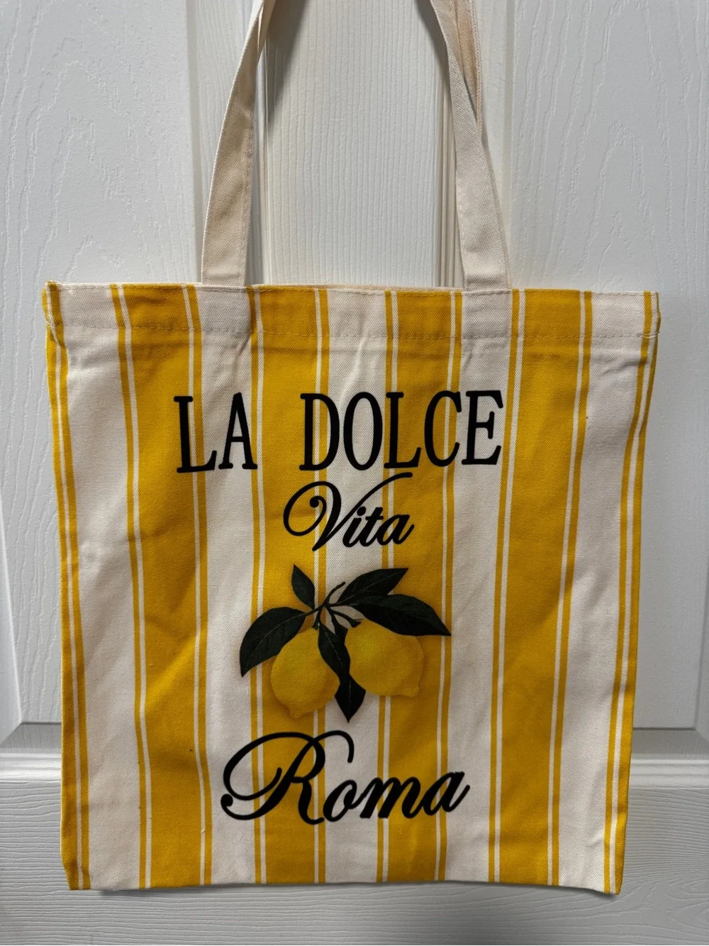Brand New from Italy! La Dolce Vita Roma Yellow Stripe Zippered Tote Bag